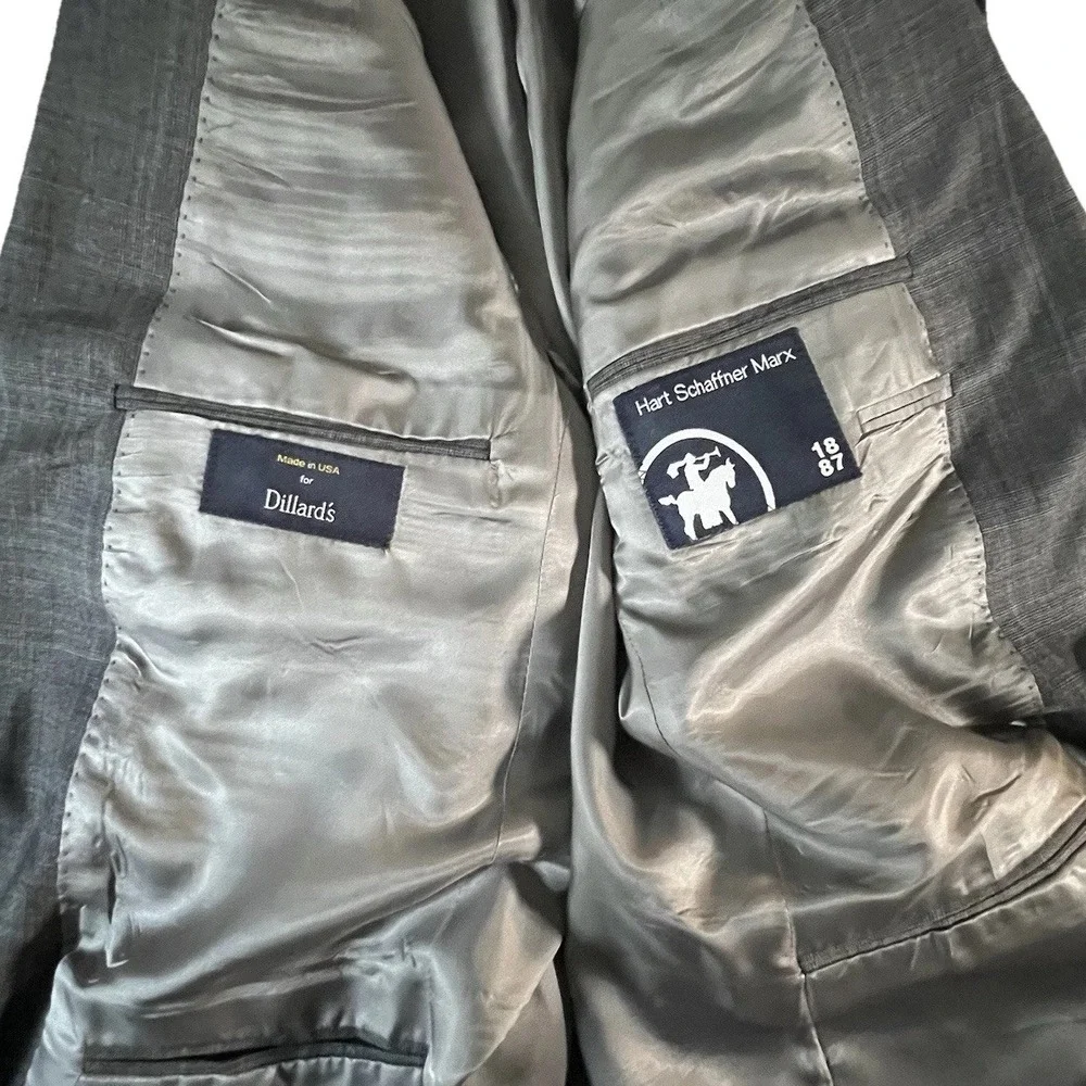 Hart Schaffner Marx Suit Mens 42L Grey Glen Plaid 2-Piece Pleated Cuffed USA